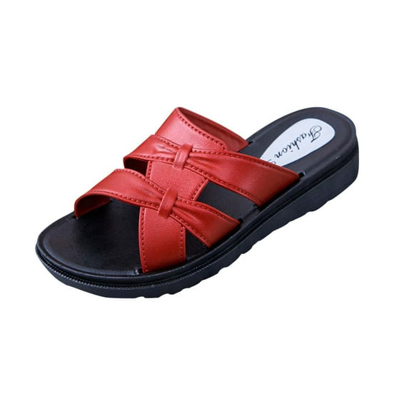 Xfvqtps Wedge Sandals for Women Slide Cross Straps Open Toe Soft Sole Non Slip PVC Sandals Red