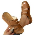 thumbnail image 1 of Xfvqtps Wedge Sandals for Women Slide Double Straps Cutout Arch Support Open Toe Soft Sole Non Slip Comfortable Walking Beach Summer Slippers Brown, 1 of 1