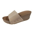 thumbnail image 1 of Xfvqtps Wedge Sandals for Women Slide Open Toe Non Slip Comfortable Breathable Summer Beach Sandals Khaki, 1 of 7