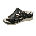 thumbnail image 1 of Xfvqtps Wedge Sandals for Women Slide Sandals Buckle Decor Open Toe Soft Sole Non Slip Flatform Sandals Black, 1 of 9