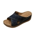 thumbnail image 1 of Xfvqtps Wedge Sandals for Women Slide Sandals Cross Straps Flower Embroidery Open Toe Summer Flatform Sandals Blue, 1 of 9