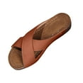 thumbnail image 1 of Xfvqtps Wedge Sandals for Women Slide Sandals Cross Straps Open Toe Soft Sole Comfortable Summer Walking Sandals Brown, 1 of 6