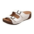thumbnail image 1 of Xfvqtps Wedge Sandals for Women Slide Sandals Double Buckle Straps Open Toe Soft Sole Comfortable Summer Walking Sandals White, 1 of 6