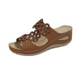 thumbnail image 1 of Xfvqtps Wedge Sandals for Women Slide Sandals Flower Embroidery Hollow out Open Toe Summer Flatform Sandals Brown, 1 of 9