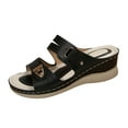 thumbnail image 1 of Xfvqtps Wedge Sandals for Women Slide Sandals Metal Decor Double Straps Open Toe Soft Sole Non Slip Flatform Sandals Black, 1 of 9