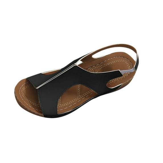 Xfvqtps Wedge Sandals for Women Slingback Elastic Side Cutout Put Together Peep Toe Soft Sole Summer Walking Sandals Black
