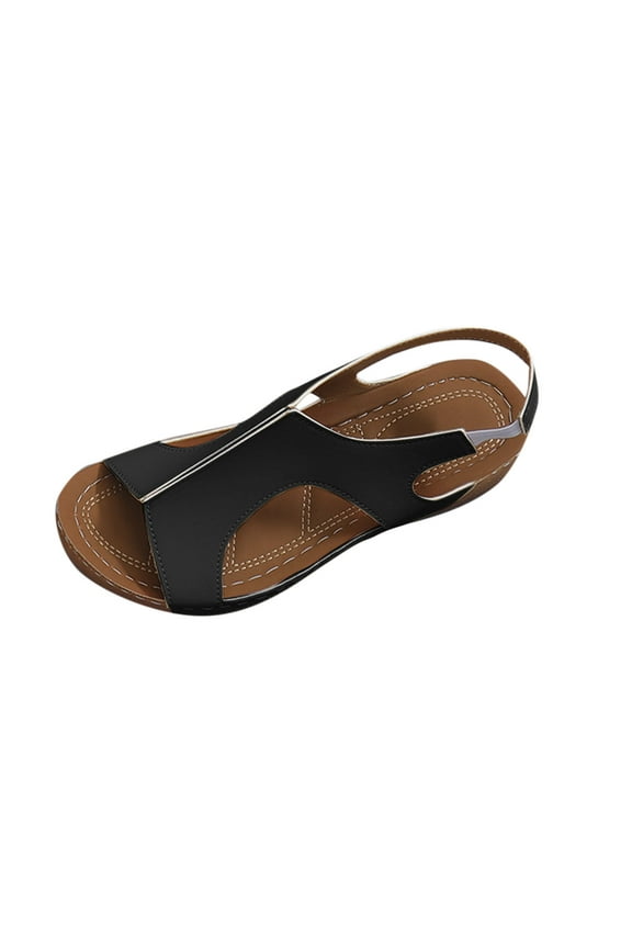 Wedge Sandals for Women Slingback Elastic Side Cutout Put Together Peep Toe Soft Sole Summer Walking Sandals Black