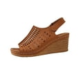 thumbnail image 1 of Xfvqtps Wedge Sandals for Women Slingback Hook and Loop Strap Peep Toe Hollow out Soft Sole Non Slip Breathable Summer Leather Sandals Brown, 1 of 9