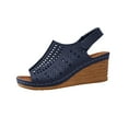 thumbnail image 1 of Xfvqtps Wedge Sandals for Women Slingback Hook and Loop Strap Peep Toe Hollow out Soft Sole Non Slip Breathable Summer Leather Sandals Dark Blue, 1 of 8