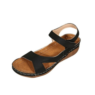 Xfvqtps Wedge Sandals for Women Hook and Loop Strap Open Toe Soft Sole Non Slip Comfortable Breathable Summer Sandals Black