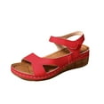 thumbnail image 1 of Xfvqtps Wedge Sandals for Women Hook and Loop Strap Open Toe Soft Sole Non Slip Comfortable Breathable Summer Sandals Red, 1 of 9