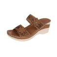 thumbnail image 1 of Xfvqtps Wedge Sandals for Womens Slide Sandals Double Straps Flower Decor Rhinestone Open Toe High Heel Non Slip Summer Sandals Brown, 1 of 8