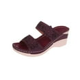 thumbnail image 1 of Xfvqtps Wedge Sandals for Womens Slide Sandals Double Straps Flower Decor Rhinestone Open Toe High Heel Non Slip Summer Sandals Red, 1 of 8