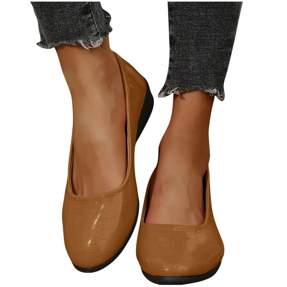 Xfvqtps Wedge Shoes for Womens Slip on Stone Embossing Pointy Toe Leather Dress Shoes Brown