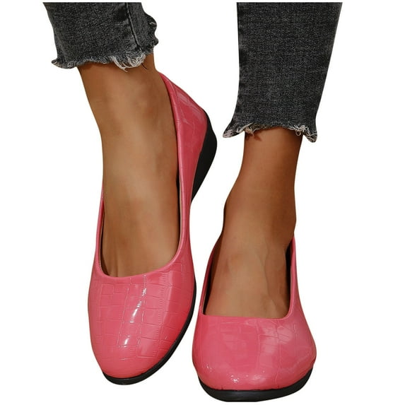 Xfvqtps Wedge Shoes for Womens Slip on Stone Embossing Pointy Toe Leather Dress Shoes Pink