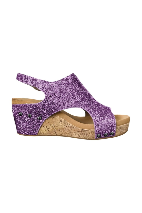 Wedges for Women Clog Flatform Sequin Sparkling Slingback Adjustable Hook and Loop Strap Peep Toe Side Cutout Non Slip Summer Casual Clogs for Women Purple