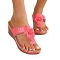 thumbnail image 1 of Xfvqtps Wedges for Women Platform Flip Flops Flower Buckle Decoration Arch Support Soft Sole Comfortable Non Slip Breathable Summer Leather Casual Walking Sandals Hot Pink, 1 of 5