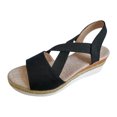 thumbnail image 1 of Xfvqtps Wedges for Women Flatform Slip on Cross Elastic Straps Flax Insole Open Toe Soft Sole Breathable Lightweight Non Slip Dressy Casual Summer Heeled Sandals Black, 1 of 7