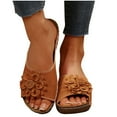 thumbnail image 1 of Xfvqtps Wedges for Women Slide Arch Support Open Toe Flower Decor Soft Sole Comfortable Non Slip Breathable Dressy Beach Casual Summer Walking Sandals Brown, 1 of 8