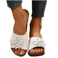thumbnail image 1 of Xfvqtps Wedges for Women Slide Arch Support Open Toe Flower Decor Soft Sole Comfortable Non Slip Breathable Dressy Beach Casual Summer Walking Sandals White, 1 of 7