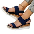 thumbnail image 1 of Xfvqtps Wedges for Women Mid Heel Knit Elastic Straps Slip on Side Cutout Open Toe Lightweight Dressy Summer Espadrilles Sandals Blue, 1 of 9