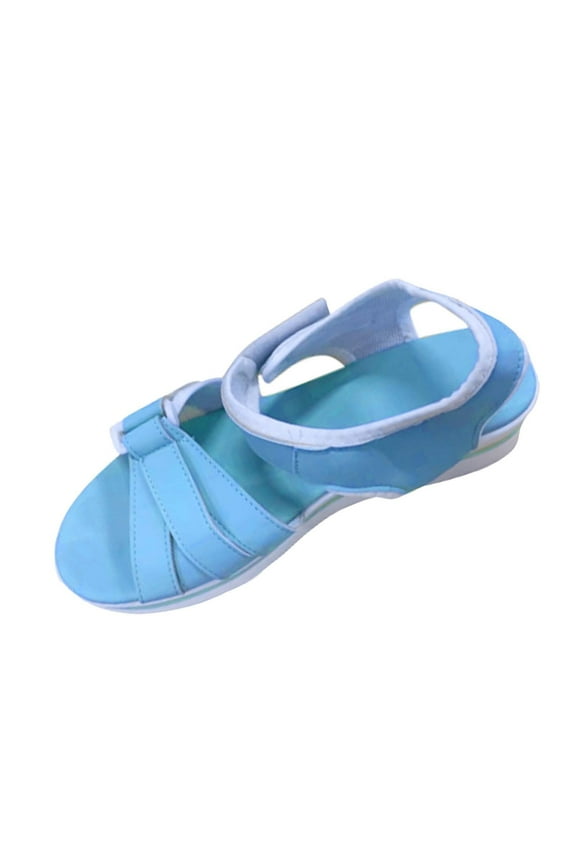 Wedges for Women Flatform Ankle Hook and Loop Strap Mesh Metallic Color Open Toe Non Slip Lightweight Summer Casual Sandals Blue