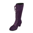 thumbnail image 1 of Xfvqtps Winter Fashion Boots for Women Chunky Heel Lace up Boots with Metal Eyelets Stylish Mid Calf Boots for Streetwear Daily Wear Purple, 1 of 5