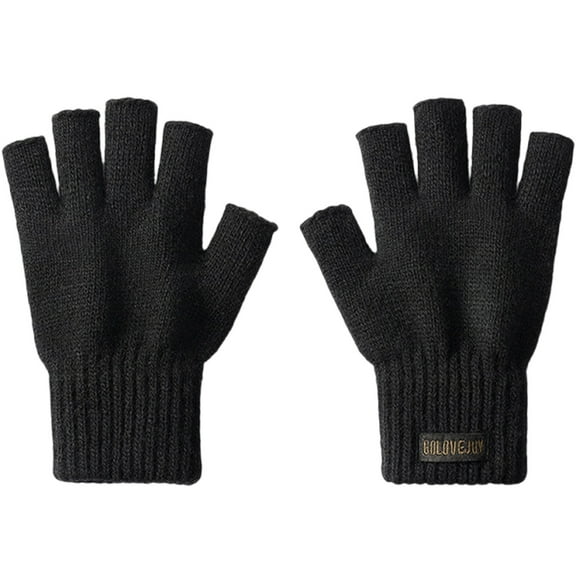 Xfvqtps Winter Gloves Touchscreen Knit Half Finger Warm Thermal Insulated Stretchable Driving Outdoor Cold Weather Unisex Black