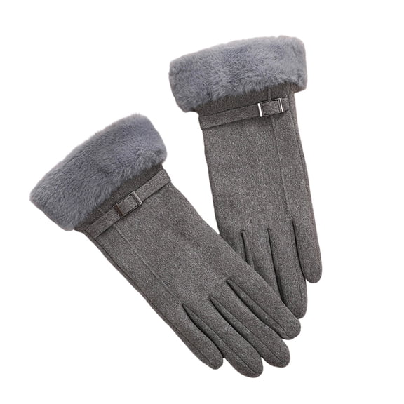 Xfvqtps Winter Gloves for Women Fluffy Solid Color Strap Decoration Thermal Warm Outdoor Windproof and Cold Proof Riding Gloves Gray