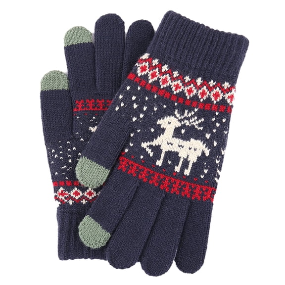 Xfvqtps Winter Gloves for Women Knit Deer Embroidery Thermal Warm Outdoor Windproof and Cold Proof Riding Gloves Navy