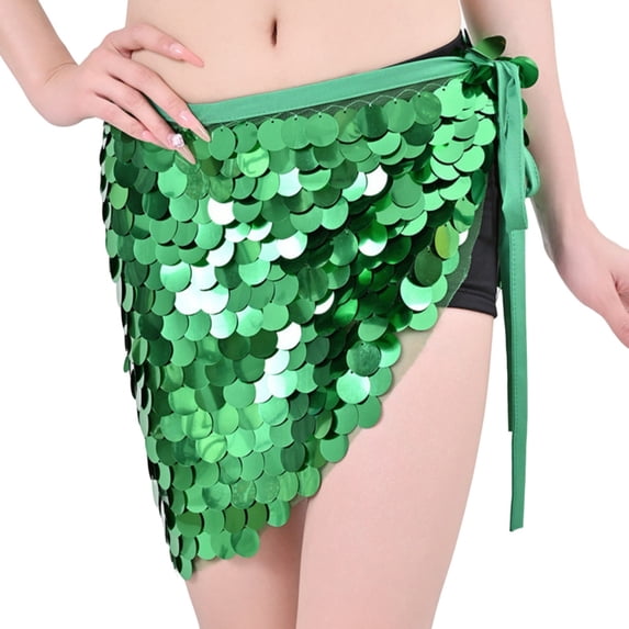 Xfvqtps Woman Sequin Dance Skirt Triangular Belt Belly Dancing Waist Towel Waist Chain Hip Towel Performance Skirt Green