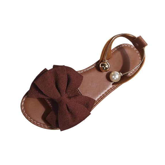 Xfvqtps Women Bow Flat Sandals Pearl Ankle Ring Open Toe Casual Shoes Soft Comfortable Summer Sandals