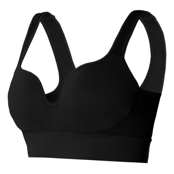 Xfvqtps Women Bras Push up Gather Together Deep V Neck Elastic Solid Color Standard Strap Sports Bras Black