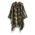 thumbnail image 1 of Xfvqtps Women Cape Color Blocking Open Front Fringed Hem Large Size Plaid Loose Windproof Coldproof Warm Winter Shawl Wraps Green, 1 of 2