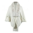 thumbnail image 1 of Xfvqtps Women Cape Faux Fur Collar Cloak Crochet Fringed Hem Solid Color Loose Windproof Coldproof Warm Winter Long Coat White, 1 of 1