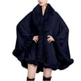 thumbnail image 1 of Xfvqtps Women Cape Faux Fur Collar Cloak Plush Edge Open Front Solid Color Large Size Loose Thickened Windproof Coldproof Warm Winter Long Coat Navy, 1 of 1