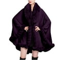 thumbnail image 1 of Xfvqtps Women Cape Faux Fur Collar Cloak Plush Edge Open Front Solid Color Large Size Loose Thickened Windproof Coldproof Warm Winter Long Coat Purple, 1 of 1