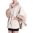 thumbnail image 1 of Xfvqtps Women Cape Faux Fur Collar Cloak with Belt Solid Color Thickened Warm Loose Streetwear Windproof Coldproof Warm Winter Long Coat Beige, 1 of 1