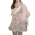 thumbnail image 1 of Xfvqtps Women Cape Faux Fur Collar and Cuff Plush Hem Cloak Double Layer Open Front Solid Color Large Size Loose Thickened Windproof Coldproof Warm Winter Long Coat Pink, 1 of 3