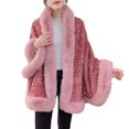 thumbnail image 1 of Xfvqtps Women Cape Faux Fur Collar and Cuff Plush Hem Cloak Sequin Blingbling Open Front Solid Color Large Size Loose Thickened Windproof Coldproof Warm Winter Long Coat Pink, 1 of 3