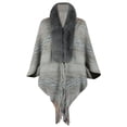 thumbnail image 1 of Xfvqtps Women Cape Faux Fur Collar Fringed Hem Colorful Striped Crochet Open Front Loose Windproof Coldproof Warm Winter Long Coat Gray, 1 of 1