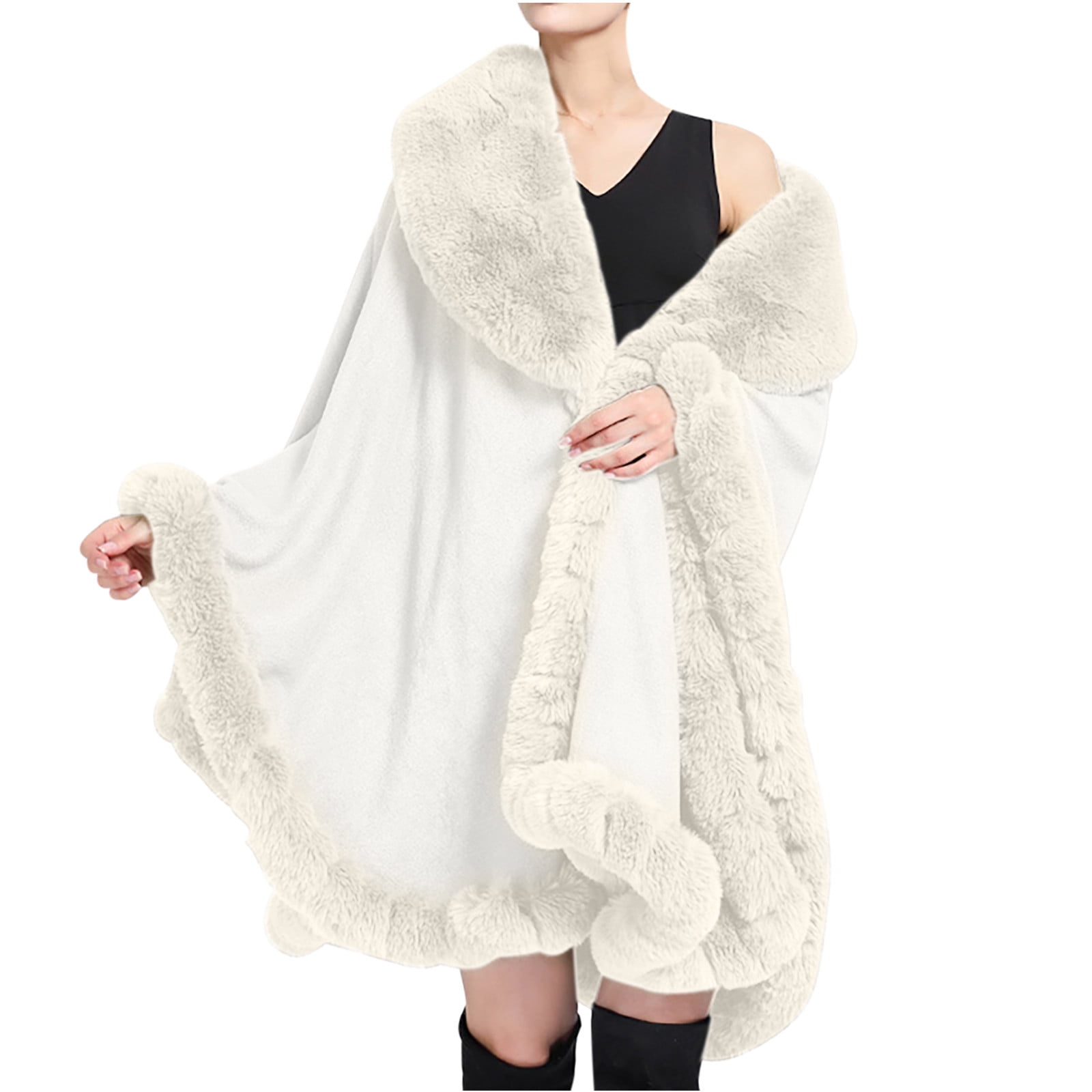 Relaxed Long Sleeve Wide Lapel Fur Collar Cape Overcoat main image 1