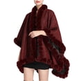 thumbnail image 1 of Xfvqtps Women Cape Faux Fur Collar and Edge Cloak Open Front Solid Color Large Size Loose Thickened Windproof Coldproof Warm Winter Long Coat Wine, 1 of 7
