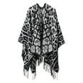 thumbnail image 1 of Xfvqtps Women Cape Fringed Hem Tassel Leopard Print Large Size Open Front Classical Warm Loose Windproof Coldproof Warm Winter Shawl Wraps Black, 1 of 6