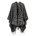 thumbnail image 1 of Xfvqtps Women Cape Fringed Hem Tassel Leopard Print Large Size Open Front Classical Warm Loose Windproof Coldproof Warm Winter Shawl Wraps Gray, 1 of 1