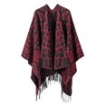 thumbnail image 1 of Xfvqtps Women Cape Fringed Hem Tassel Leopard Print Large Size Open Front Classical Warm Loose Windproof Coldproof Warm Winter Shawl Wraps Wine, 1 of 6