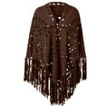 thumbnail image 1 of Xfvqtps Women Cape Tassels Hollow Out Classical Personality Fashion Cowboy Style Fall Shawl Coffee, 1 of 4