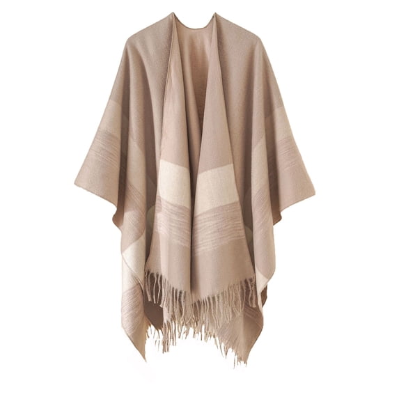 Xfvqtps Women Cape Tassels Plaid Printing Classical Wool Thickened Warm Loose Windproof Coldproof Warm Winter Cardigan Shawl Wraps Coffee