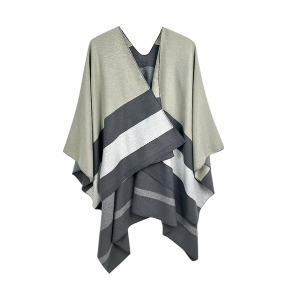 Xfvqtps Women Cape Thick Stripes Printing Color Blocking Open Front Irregular Hem Knitting Large Size Warm Loose Windproof Coldproof Warm Winter Shawl Wraps Gray