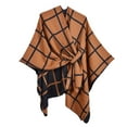 thumbnail image 1 of Xfvqtps Women Cape with Hole Solid Color Plaid Simplicity Open Front Large Size Classical Loose Windproof Coldproof Warm Fall Winter Shawl Wraps Gold, 1 of 4
